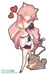  1girl alternate_costume animal animal_ears apron blue_eyes breasts cat_ears cat_tail cleavage collar dog enmaided female frills heart large_breasts leash long_hair maid maid_apron maid_headdress megurine_luka midriff pet pink_hair skirt solo tail vocaloid yeounsi 