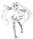  1girl hatsune_miku highres kazenoko long_hair looking_at_viewer monochrome simple_background sketch skirt solo vocaloid white_background 