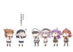 6+girls :d ahoge arashi_(kantai_collection) beret black_hair black_legwear blonde_hair blouse blue_eyes brown_eyes brown_hair buttons capelet closed_eyes comic commentary_request epaulettes folded_ponytail gloves graf_zeppelin_(kantai_collection) hagikaze_(kantai_collection) hair_between_eyes hands_on_hips hat hinata_yuu inazuma_(kantai_collection) jacket kantai_collection kashima_(kantai_collection) kerchief kneehighs long_hair messy_hair military military_uniform miniskirt multiple_girls neck_ribbon necktie open_hands open_mouth outstretched_arms peaked_cap plasma-chan_(kantai_collection) pleated_skirt purple_hair redhead ribbon school_uniform searchlight serafuku shaded_face short_hair short_sleeves side_ponytail silver_hair simple_background skirt smile socks translation_request twintails uniform ushio_(kantai_collection) vest wavy_hair white_background white_gloves 