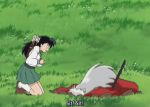  angry animated animated_gif black_hair higurashi_kagome inuyasha inuyasha_(character) school_uniform subtitled 