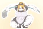  1girl artist_request blonde_hair blue_eyes breasts copyright_request cow dress female flat_color full_body furry gradient gradient_background long_hair maid solo 
