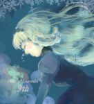  1girl blonde_hair blue_background blush braid breasts closed_eyes copyright_name dress flower hairband long_hair rose shirley_fennes snowflakes tales_of_(series) tales_of_legendia tears 