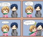  2boys blonde_hair blue_hair comic free! glasses hazuki_nagisa male_focus multiple_boys pink_eyes ryuugazaki_rei scarf winter 