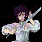  1girl blood+ breasts dress katana lowres moonlight_0423 otonashi_saya red_eyes solo sword upper_body weapon 