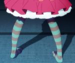  1girl animated animated_gif bakemonogatari blue_hair feet monogatari_(series) no_shoes ononoki_yotsugi solo striped_legwear thigh-highs 