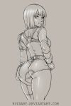  1girl alternate_costume artist_name ass breasts bulma dragon_ball female huge_ass large_breasts looking_at_viewer monochrome r3ydart short_hair 