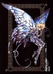  1boy armor armored_boots black_background blonde_hair butterfly_wings future_studio_(artist) gauntlets gloves highres open_mouth papillon_myu sacred_saga saint_seiya solo wings 