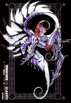 1boy armor armored_boots black_background boots future_studio_(artist) gauntlets gloves harpy_valentine highres mechanical_wings redhead sacred_saga saint_seiya solo wings 