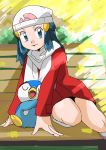  1girl blue_eyes blue_hair female hainchu hikari_(pokemon) long_hair nintendo piplup pokemon sketch sleeping 