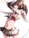  1girl adapted_costume brown_eyes brown_hair gloves kantai_collection midriff remodel_(kantai_collection) scarf sendai_(kantai_collection) short_hair solo tai_(nazutai) two_side_up 