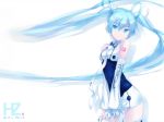  1girl blue_eyes blue_hair detached_sleeves female gloves hatsune_miku headphones highres long_hair nanakusa necktie solo tattoo twintails very_long_hair vocaloid white_background 