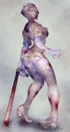  1girl ass bandaged_face blood blood_stain bloody_weapon bruise bubble_head_nurse creepy crooked_legs fengmo hat injury looking_back monster_girl nurse nurse_cap pale_skin panties pipe silent_hill solo thigh-highs thigh_boots torn_clothes underwear weapon 