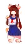  1girl artist_request black_hair copyright_request deer doll_joints furry long_hair red_eyes school_uniform solo 