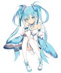  1girl arm_support between_legs blue_eyes blue_hair blue_ribbon blue_shoes breasts choker cleavage diamond dress elbow_gloves frills full_body gem gloves hair_between_eyes hand_between_legs hand_on_own_cheek hatsune_miku jewelry long_hair looking_at_viewer lp_(hamasa00) lpip ribbon shoes shoulder_pads simple_background solo strapless strapless_dress tears thigh-highs twintails very_long_hair vocaloid white_background white_dress white_gloves white_legwear 