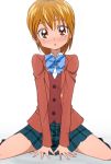  00s 1girl blue_skirt blush bow bowtie brown_eyes brown_hair futari_wa_precure looking_at_viewer manji_(tenketsu) misumi_nagisa plaid plaid_skirt precure school_uniform short_hair sketch skirt solo 