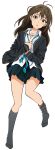  1girl absurdres akizuki_ritchan blush brown_hair cardigan green_eyes highres idolmaster idolmaster_cinderella_girls long_hair looking_at_viewer necktie open_mouth school_uniform shibuya_rin solo vector_trace 