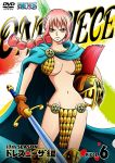  1girl armor bikini_armor braid breasts cape cover dressrosa female gloves helmet large_breasts looking_at_viewer navel official_art one_piece pink_hair rebecca_(one_piece) serious solo standing sword weapon 