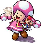 1girl looking_at_viewer official_art one_eye_closed super_mario_bros. toadette twintails wink 
