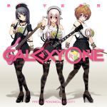  3girls album_cover character_request cover female full_body guitar high_heels instrument looking_at_viewer multiple_girls nitroplus official_art pink_hair standing super_sonico tagme tsuji_santa 