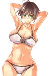  armpits bikini breasts brown_hair green_eyes large_breasts short_hair suoni_(deeperocean) swimsuit 