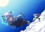  animal_ears black_legwear cat_ears cat_tail eila_ilmatar_juutilainen full_moon green_eyes hirschgeweih_antennas military military_uniform moon multiple_girls necktie pantyhose rison sanya_v_litvyak short_hair silver_hair strike_witches striker_unit striker_units tail uniform 