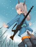  bad_id eila_ilmatar_juutilainen gun military military_uniform pantyhose rifle snow sobako_(artist) sobako_(gc8e) strike_witches striker_unit striker_units tail uniform weapon white_legwear white_pantyhose 