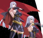  black_thighhighs breasts cape erect_nipples large_breasts long_hair makacoon selvaria_bles senjou_no_valkyria senjou_no_valkyria_1 shouting sideboob silver_hair thigh-highs thighhighs 