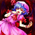  blood blue_hair cube_(pixiv) cup hat nail_polish pointy_ears red_eyes remilia_scarlet short_hair touhou wings 