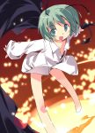  antenna asoka barefoot bottomless dress_shirt flat_chest green_eyes green_hair naked_shirt open_clothes open_mouth open_shirt shirt short_hair touhou wriggle_nightbug 