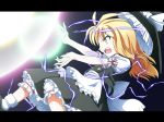  blonde_hair bloomers dress fang kirisame_marisa long_hair master_spark shoes socks solo touhou tri yellow_eyes 