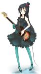  1girl akiyama_mio bad_id bass_guitar black_hair blue_eyes blue_legwear don&#039;t_say_&quot;lazy&quot; don&#039;t_say_lazy face_paint facepaint fingerless_gloves gloves guitar hat instrument k-on! long_hair mini_top_hat pantyhose sasaki_kouhei shirokuro solo top_hat 