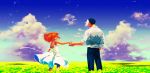  cloud clouds crossover dress field flower hand_holding happy holding_hands m.u.g.e.n mugen_(game) sachiel_(mugen) scenery summer_dress sundress tsukihime yumizuka_satsuki 