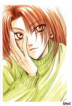  artist_request character_request long_hair male orange_eyes redhead smile source_request sweater 