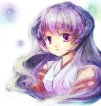  detached_sleeves hanyuu higurashi_no_naku_koro_ni horns japanese_clothes koto_(sss) long_hair miko purple_eyes purple_hair violet_eyes 