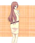  belt brown_eyes brown_hair dress glasses k-on! long_hair looking_back no_legwear otsutama_takashi solo sweater_dress teacher yamanaka_sawako 