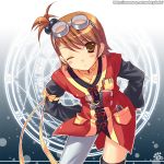  brown_eyes brown_hair company_connection cosplay futami_ami gloves goggles hair_bobbles hair_ornament idolmaster mame-p namco rita_mordio rita_mordio_(cosplay) short_hair side_ponytail solo tales_of_(series) tales_of_vesperia thighhighs 