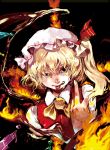  :p bad_id blonde_hair cercis fire flandre_scarlet hat middle_finger multicolored_eyes ponytail tongue touhou wings 