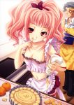  1girl absurdres anya_alstreim apron breasts cleavage code_geass code_geass_heroine_tribute collarbone finger_to_mouth food frosting fruit highres icing jeremiah_gottwald midriff miyama-zero navel orange pastry_bag pink_hair red_eyes thighhighs 