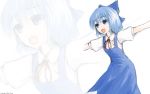  blue_eyes blue_hair bow cirno fairy hair_bow highres ice_fairy open_mouth outstretched_arms solo spread_arms touhou wallpaper zoom_layer 
