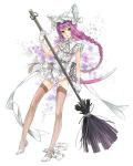  braid broom cat_ears gloves green_eyes highres k_ototo maid original ponytail purple_hair tail thigh-highs thighhighs 
