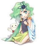  child earrings final_fantasy final_fantasy_iv green_hair hair_ornament jewelry leotard long_hair minekorosuke rydia shoulder_pads simple_background whyt young 