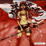  bandage bandaid bikini_top blood flag goggles headphones hotpants kiyohisa lips lowres midriff scabbard sheath short_shorts shorts smoke sword thigh-highs thigh_strap thighhighs torn_clothes torn_thighhighs wakizashi weapon 