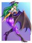  bare_shoulders boots breasts capcom con-tex darkstalkers demon_girl detached_sleeves elbow_gloves gloves green_eyes green_hair head_wings high_heels large_breasts leotard lipstick long_hair morrigan_aensland pantyhose shadow shoes sideboob succubus vampire_(game) 