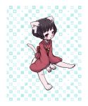  1girl black_hair cat furry japanese_clothes omunikin original short_hair solo violet_eyes 