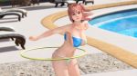  1girl 3d bikini breasts dead_or_alive dead_or_alive_xtreme_3_fortune honoka_(doa) large_breasts official_art outdoors pink_hair pool red_eyes solo swimsuit 