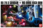  g-3_gundam gun gundam highres mecha mobile_suit_gundam no_humans official_art rick_dom rick_dom_char_custom shield space weapon 