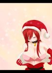  1girl blush bra breasts cleavage erza_scarlet fairy_tail female gloves hat huge_breasts large_breasts long_hair redhead santa_costume santa_hat solo underwear upper_body 