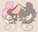  2girls animal_ears black_hair brown_hair chibi dual_persona mouse_ears multicolored_hair multiple_girls neo_(rwby) pink_hair rapop rwby simple_background tail twintails wink 