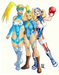  3girls 90s blonde_hair cammy_white long_hair multiple_girls rainbow_mika street_fighter street_fighter_zero tagme thong_leotard tiffany_lords 