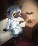  androgynous artist_request furry pajamas paper sheep short_hair solo white_hair yellow_eyes 